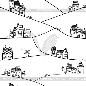 Hills and houses - vector image