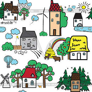 Seamless pattern with houses - vector clipart