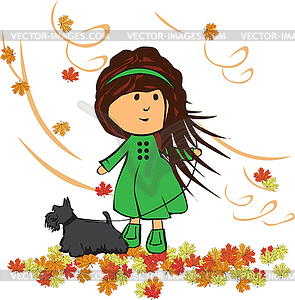 Girl with dog  - vector image