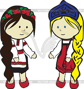 Slavic girls in costumes - vector clipart