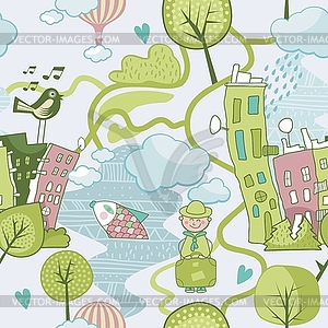 Cute Landscape Pattern - vector clip art