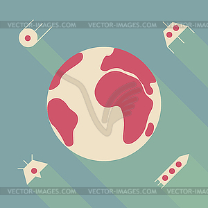 Set of icons of earth with ufo satellite and spaceship - vector clipart