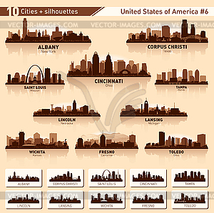 City skyline set. 10 city silhouettes of USA  - stock vector clipart