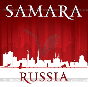 Г. Самара Россия горизонт силуэт красный фон - векторное графическое изображение