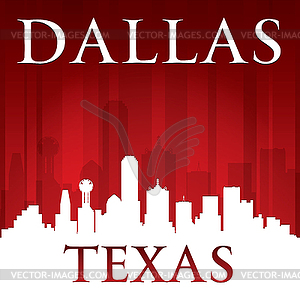 Dallas Texas city skyline silhouette red background - royalty-free vector image