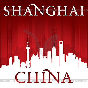 Шанхай Китай город небоскребов силуэт красный - изображение в векторном виде