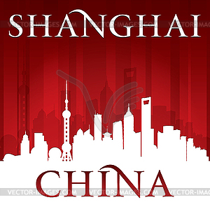 Shanghai China city skyline silhouette red - vector image