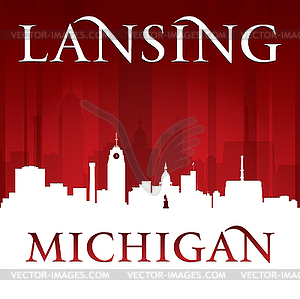 Lansing Michigan city silhouette red background - vector clipart