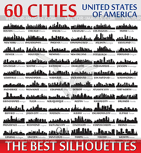 Incredible city skyline silhouettes set. United - vector clipart