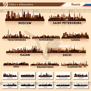 City skyline set. 10 cities of Russia - vector image