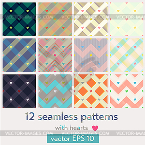 Set of 12 seamless patterns with hearts - vector clipart