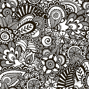 Doodle monochrome print. Seamless background - vector image