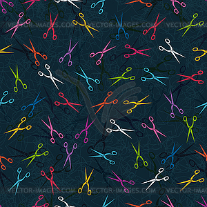 Бесшовный фон с красочными ножницами - векторное графическое изображение
