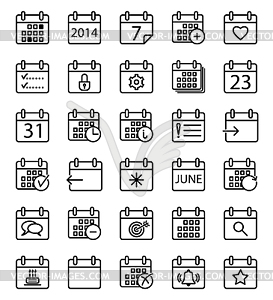 Calendar stroke icons set - vector clipart