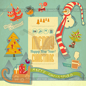Retro Merry Christmas and New Years Card - stock vector clipart
