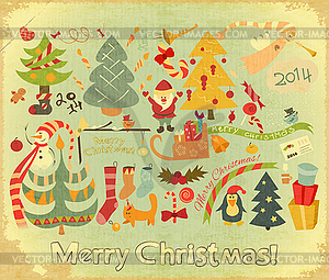 Retro Merry Christmas Card - vector clip art