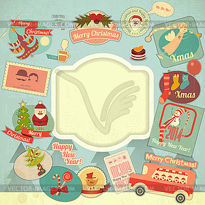 Retro Merry Christmas Label Set - vector image