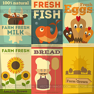 Set of Posters for Organic Farm Food - vector clipart