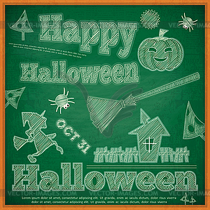Halloween Card on green chalkboard - color vector clipart