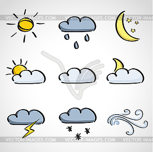 Ink style sketch set - weather icons - vector image