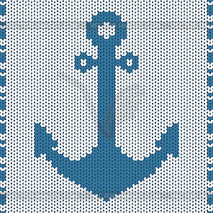 Knitted ornament with anchor - vector clipart