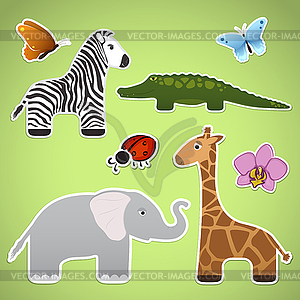 Stickers with cartoon animals - vector clipart