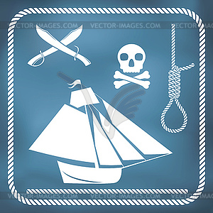 Pirate icons - sloop, cutlass, hangman`s knot - vector clipart / vector image