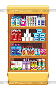 Shelfs with household chemicals - color vector clipart