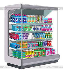 Shelfs with household chemicals - vector image