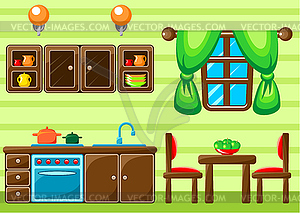 Интерьер кухни - стоковое векторное изображение