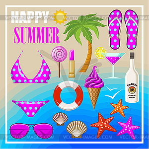 Summer beach set - vector image