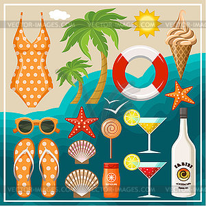 Summer beach set - vector clipart