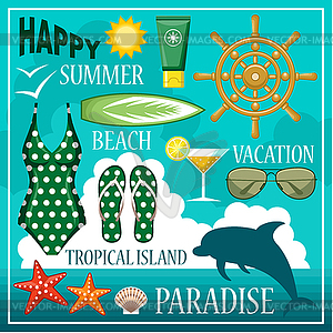 Summer beach set - vector image