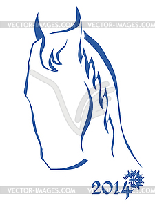 Sign of New Year - Blue horse head - vector clip art