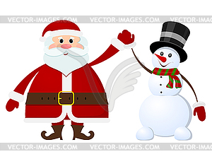 Santa Claus and snowman - vector clip art