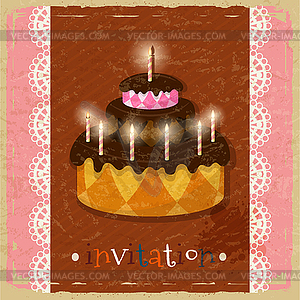 Birthday cake with candles on retro background - vector clip art