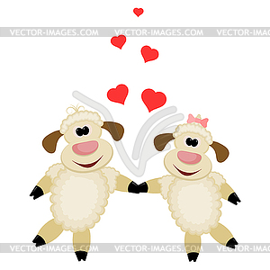 Two cute lamb lovers - vector clipart