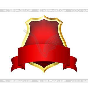 Golden red shield with red ribbon for your text - vector clip art