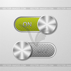 ON and OFF button on metal background - vector clipart