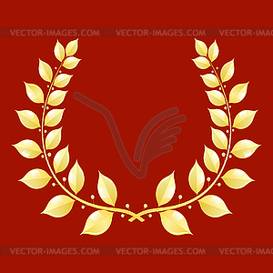 Gold laurel wreath on red background - vector image