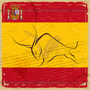 Grunge Spanish flag with emblem and silhouette of - vector clipart