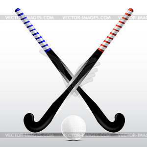 Two sticks for field hockey and ball - vector clip art