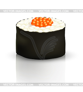 Sushi roll on surface with reflection - vector image