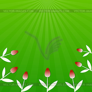 Green summer background with red tulips - royalty-free vector image