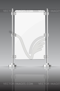 Glass screen with metal racks on dark background - vector EPS clipart