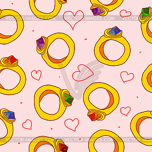 Seamless pattern with hearts and rings - vector image