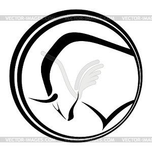 Emblem with black silhouette of bull - white & black vector clipart