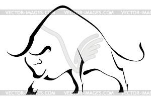 Black silhouette of strong wild bull - vector image