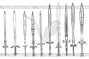 Set of silhouettes of swords tattoo - royalty-free vector clipart