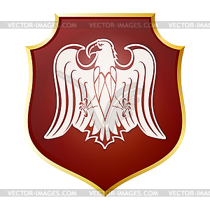 White silhouette of an eagle on red shield - vector clipart